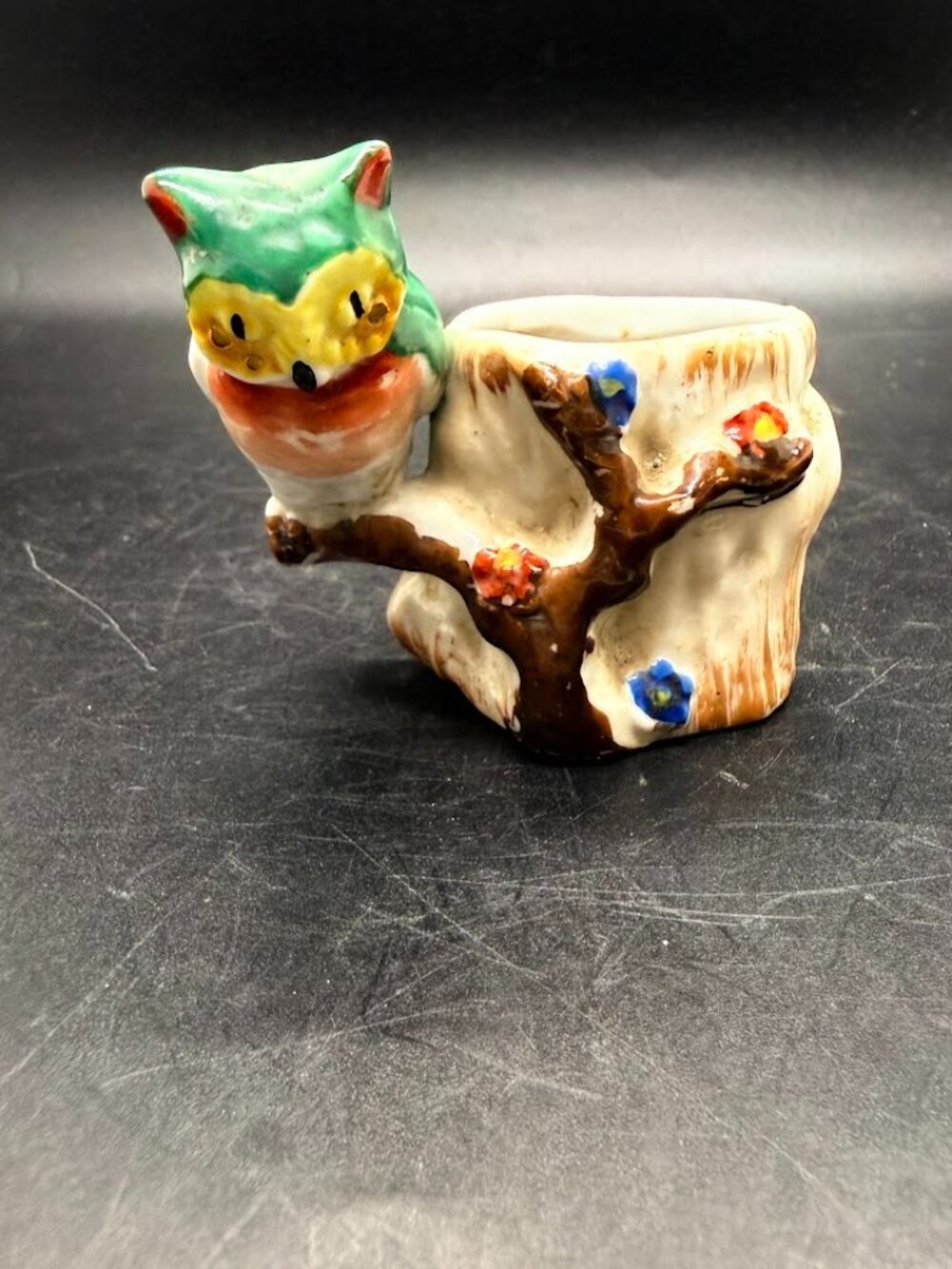 Vintage MCM Owl on Branch Toothpick Holder Planter Occupied Japan 1940s 1950s